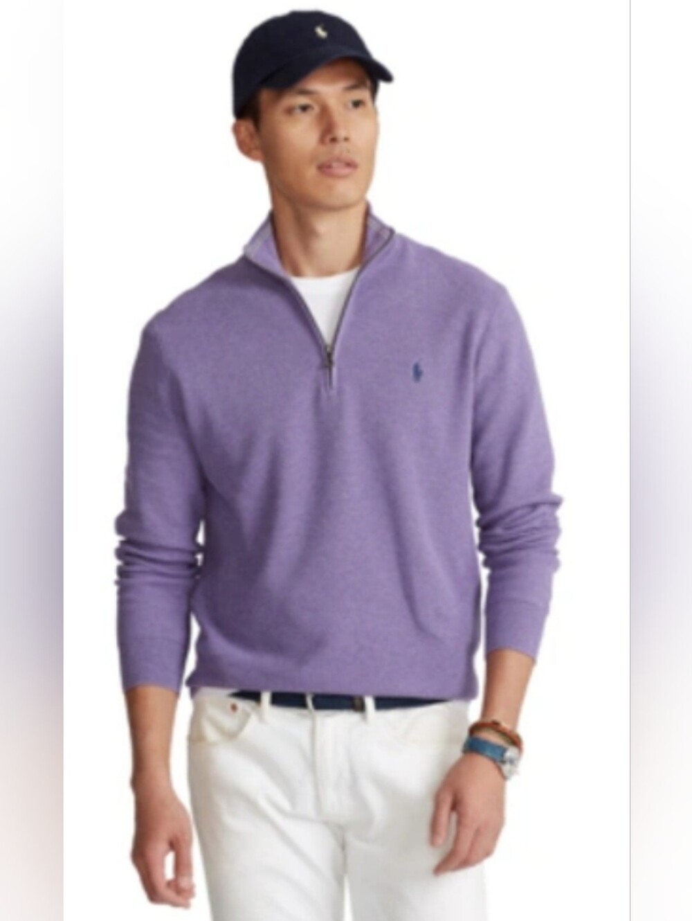 Ralph Lauren Polo Sweater, Size L, Purple, 3/4 Zip Pullover, Cotton